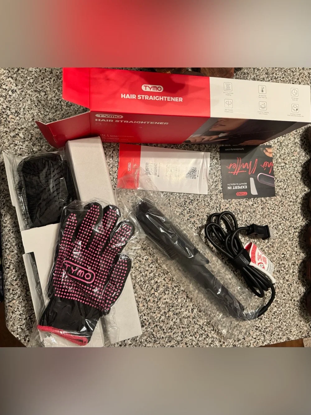 TYMO Black 2-in-1 Hair Straightener Brush & Iron
